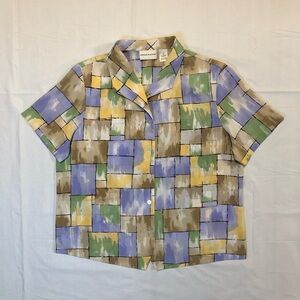 Alfred Dunner Women’s Short Sleeve Collared Button-Up Multicolor Blouse size 12